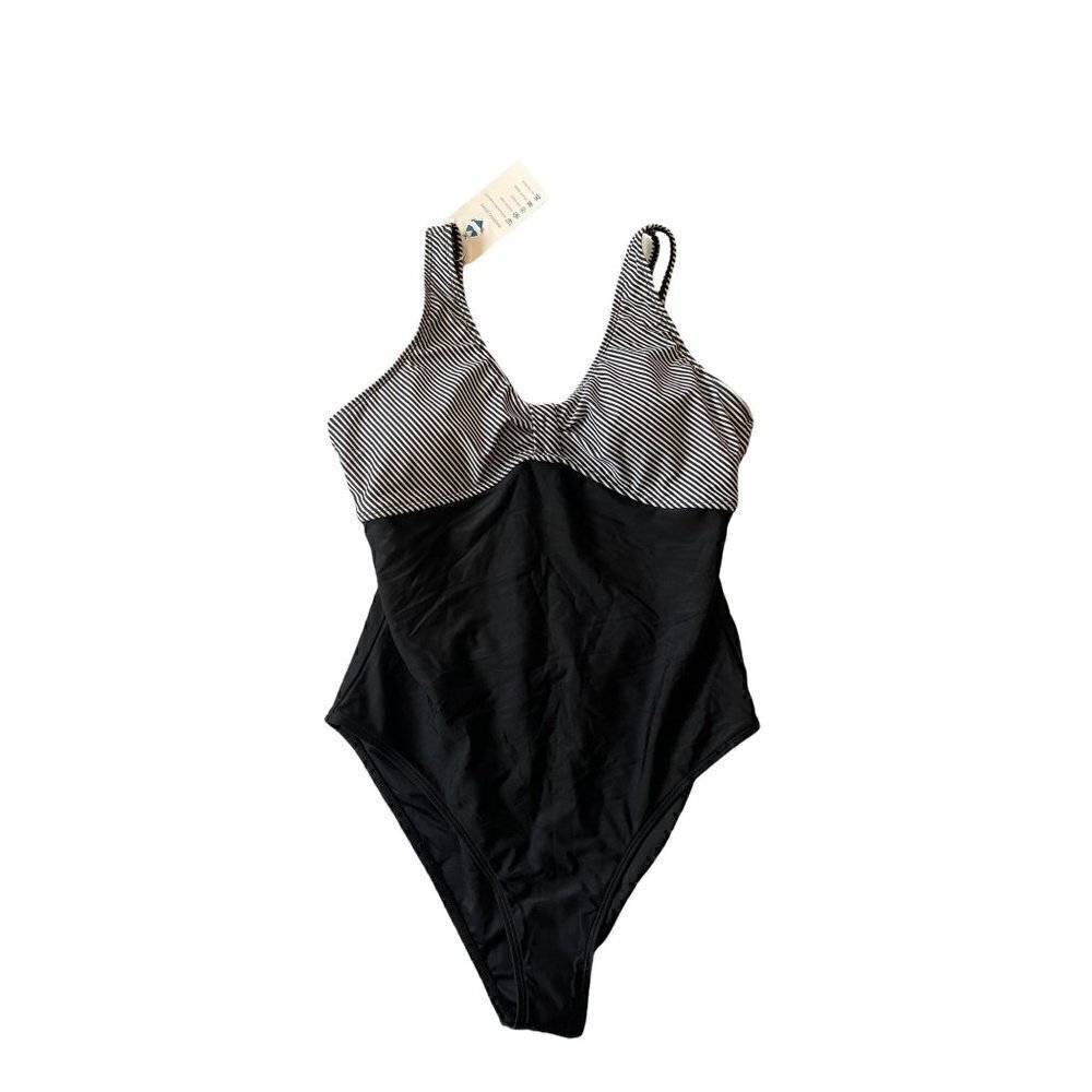 Women's "Beachsissi" One Piece Black and White Swim Bathing Suit, Size Large